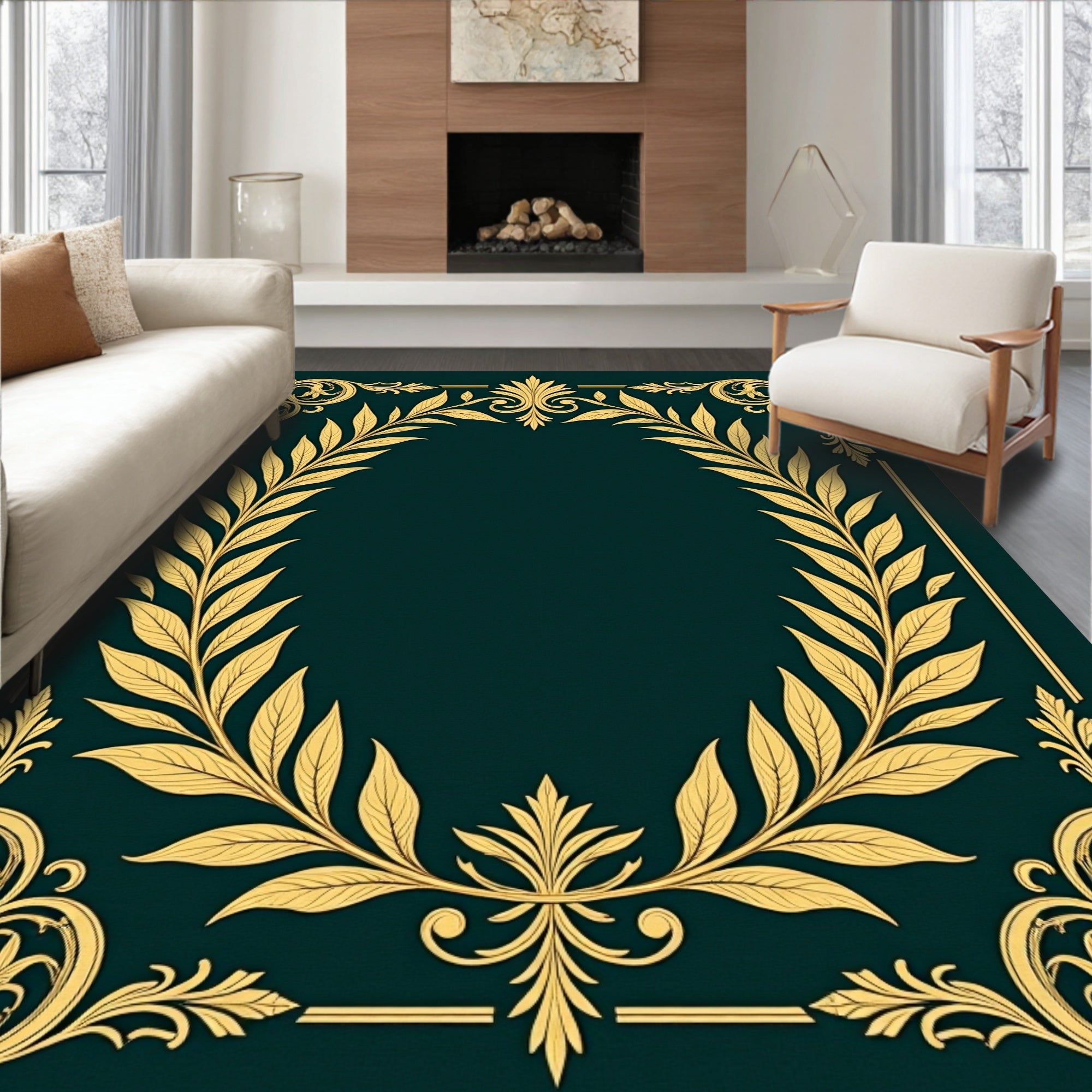 Gold Leaf Laurel Frame Rug