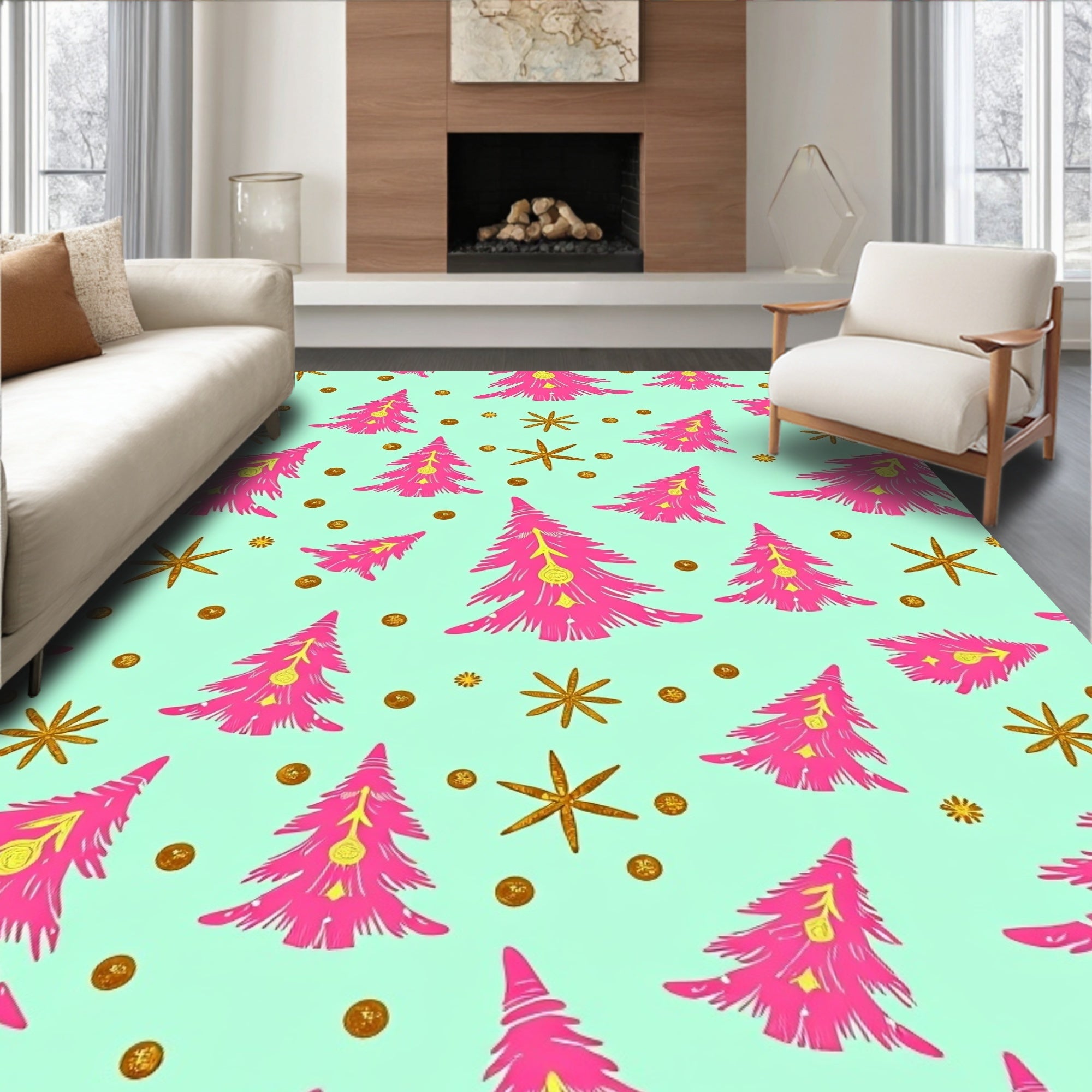 Bright Pink Pine Tree Scatter Rug