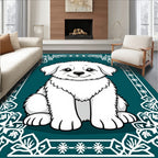 Charming White Puppy Floral Border Rug