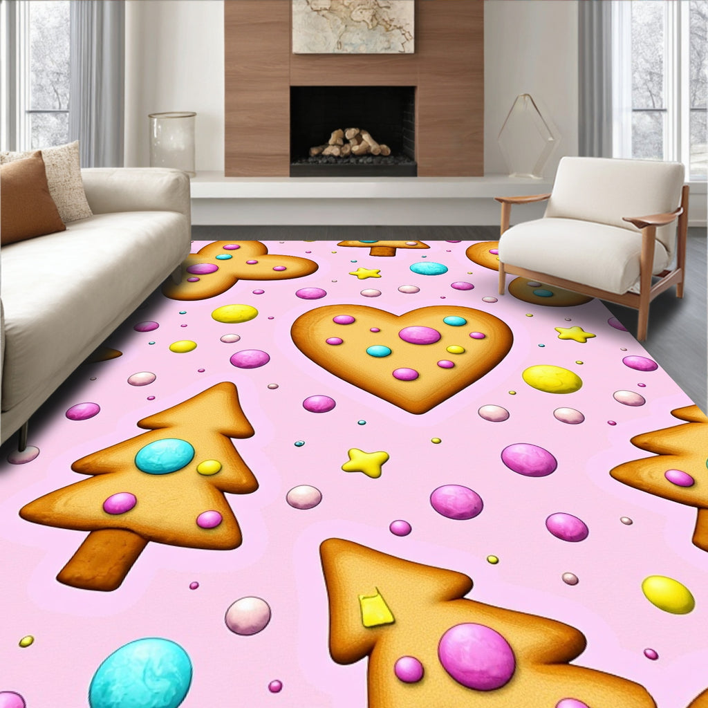 Sweet Christmas Cookies Pink Background Rug