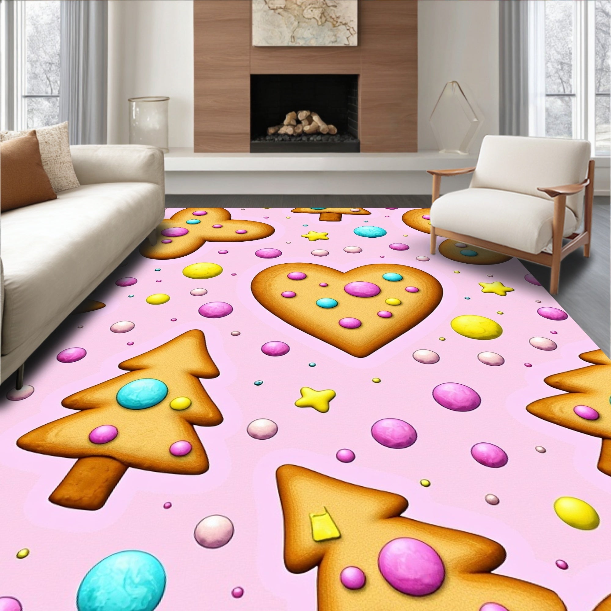 Sweet Christmas Cookies Pink Background Rug