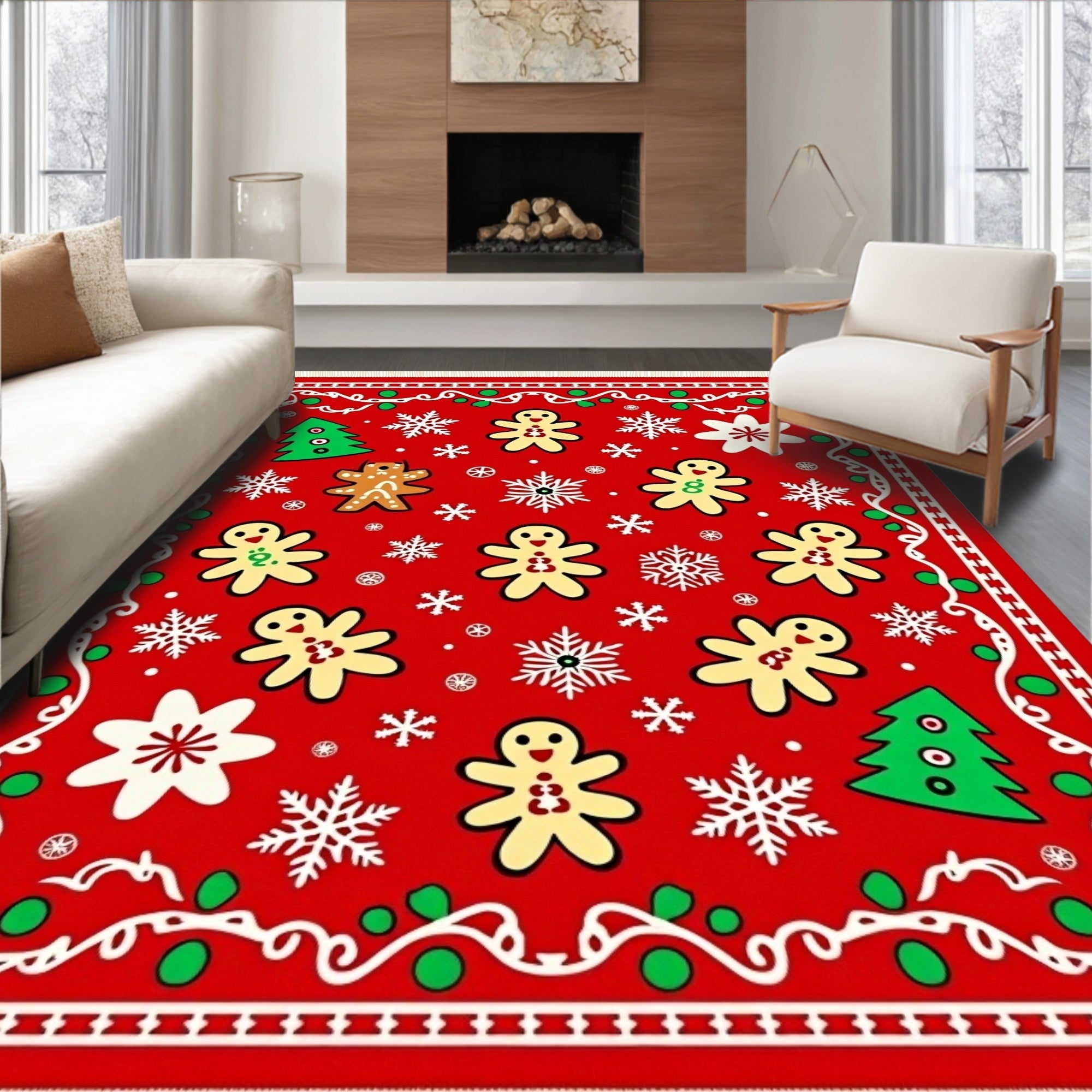 Red Gingerbread Man Snow Globe Rug