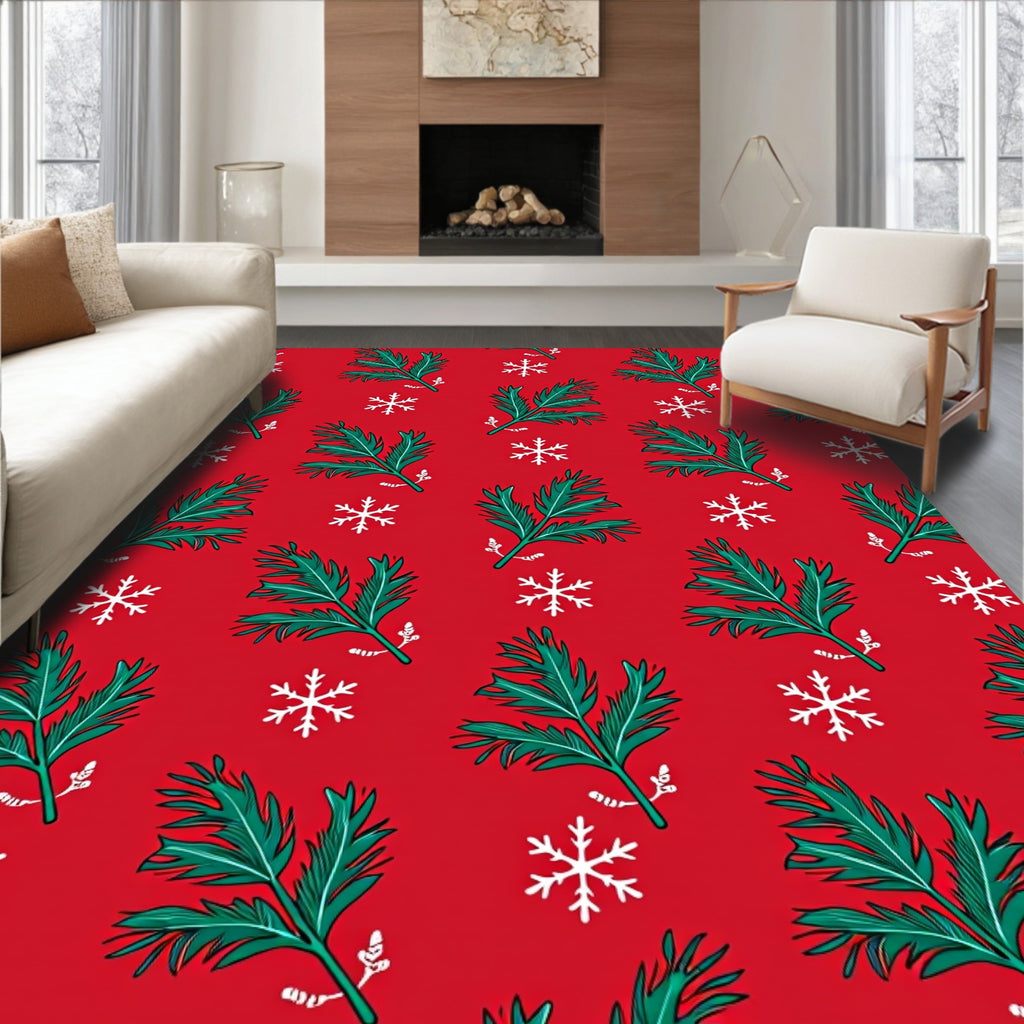 Crimson Evergreen Snow Flurry Rug