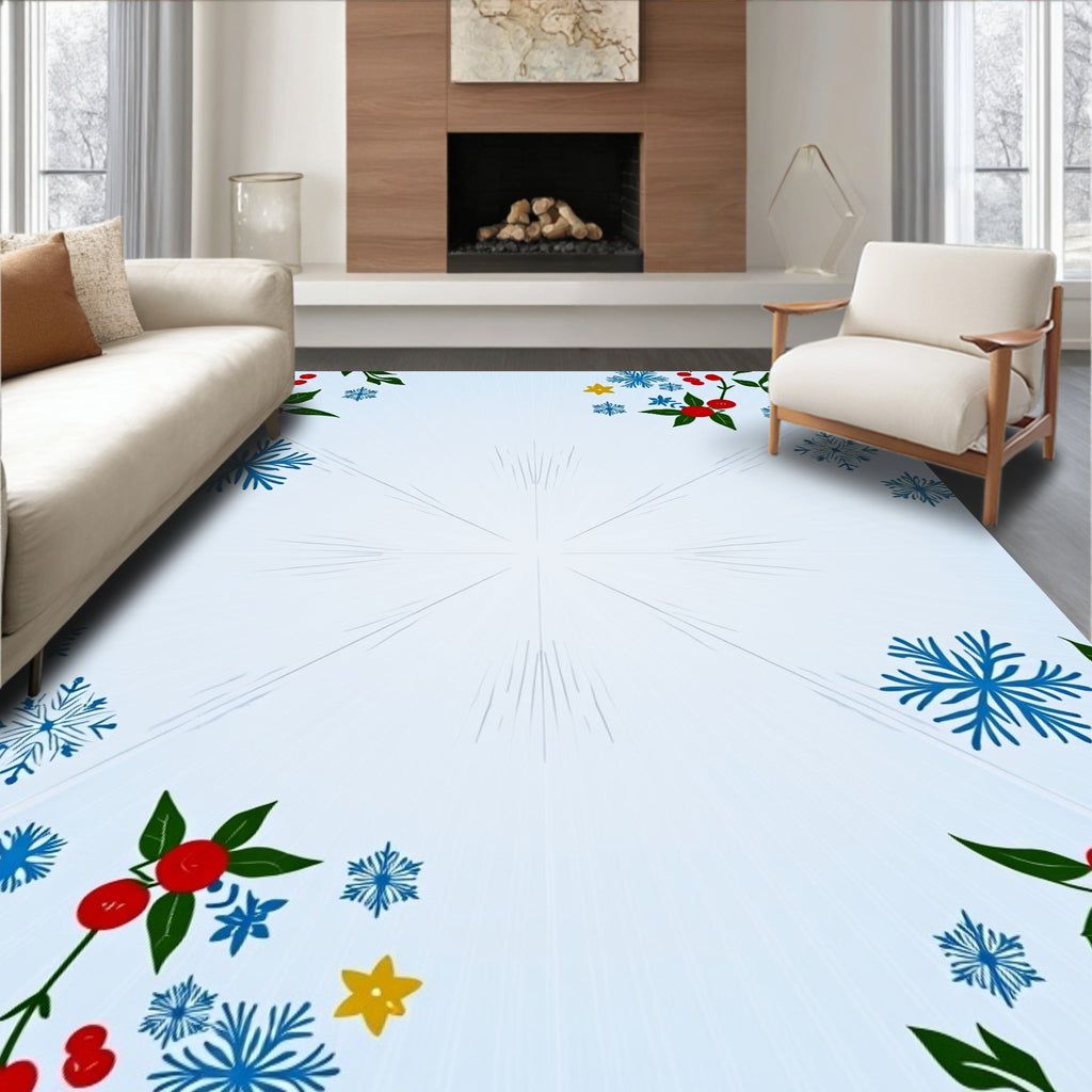 Blue Snowflake Holly Berry Accents Rug