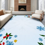 Blue Snowflake Holly Berry Accents Rug