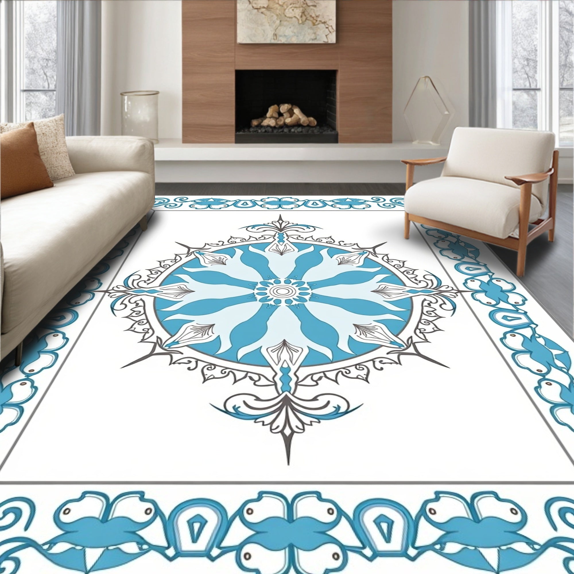 Arctic Blue Medallion Border Rug