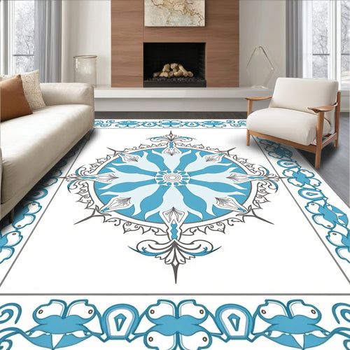 Arctic Blue Medallion Border Rug