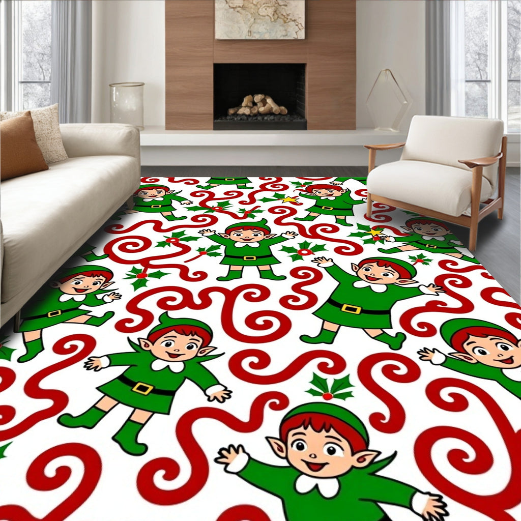 Playful Green Elf Holiday Swirls Rug