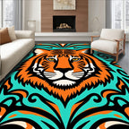 Bold Orange Tiger Teal Swirls Rug