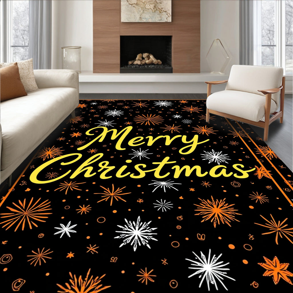 Orange White Starburst Black Rug