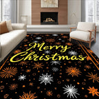 Orange White Starburst Black Rug