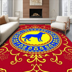 Crimson Blue Yellow Dog Medallion Rug