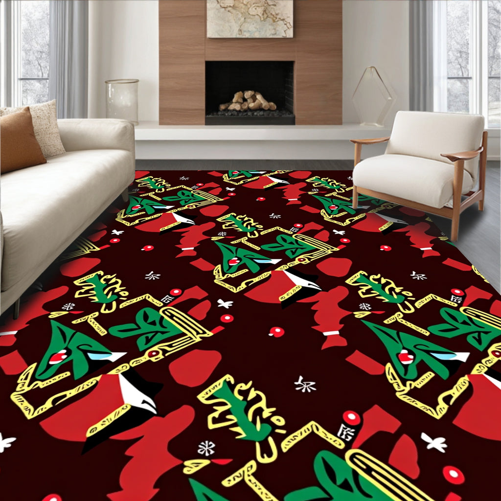 Abstract Red Green Chain Elements Rug