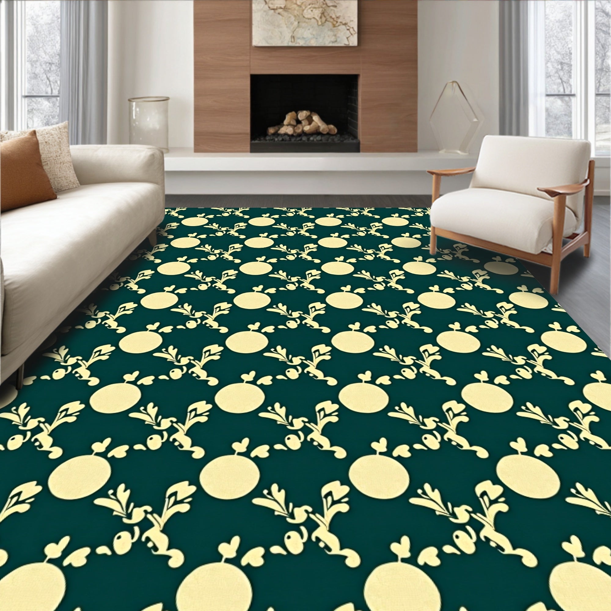 Cream Yellow Floral Vine Medallion Rug