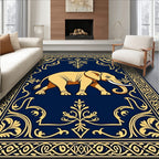 Golden Elephant Navy Blue Border Rug