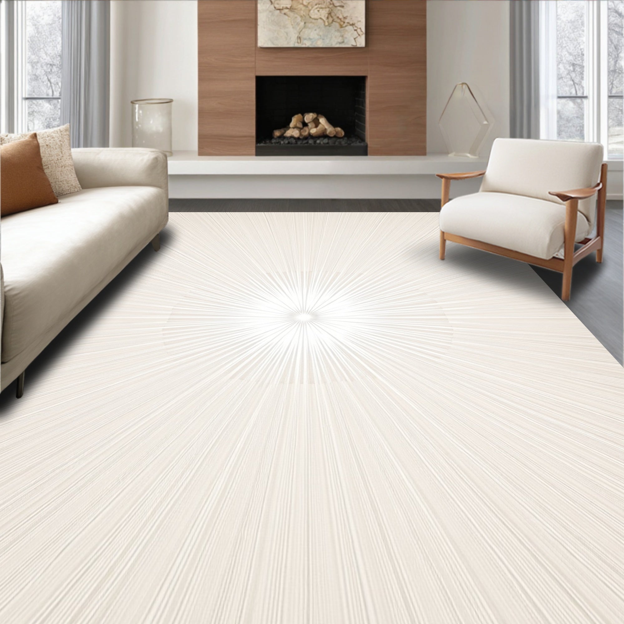 Cream Sunburst Rays Rug