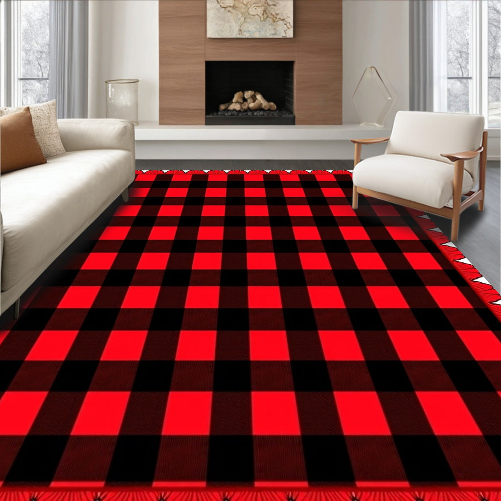 Red Black Buffalo Check Plaid Tablecloth Rug