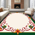Festive Red Green Gold Floral Garland Rug