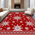 Crimson Snowflakes Bordered Holiday Rug
