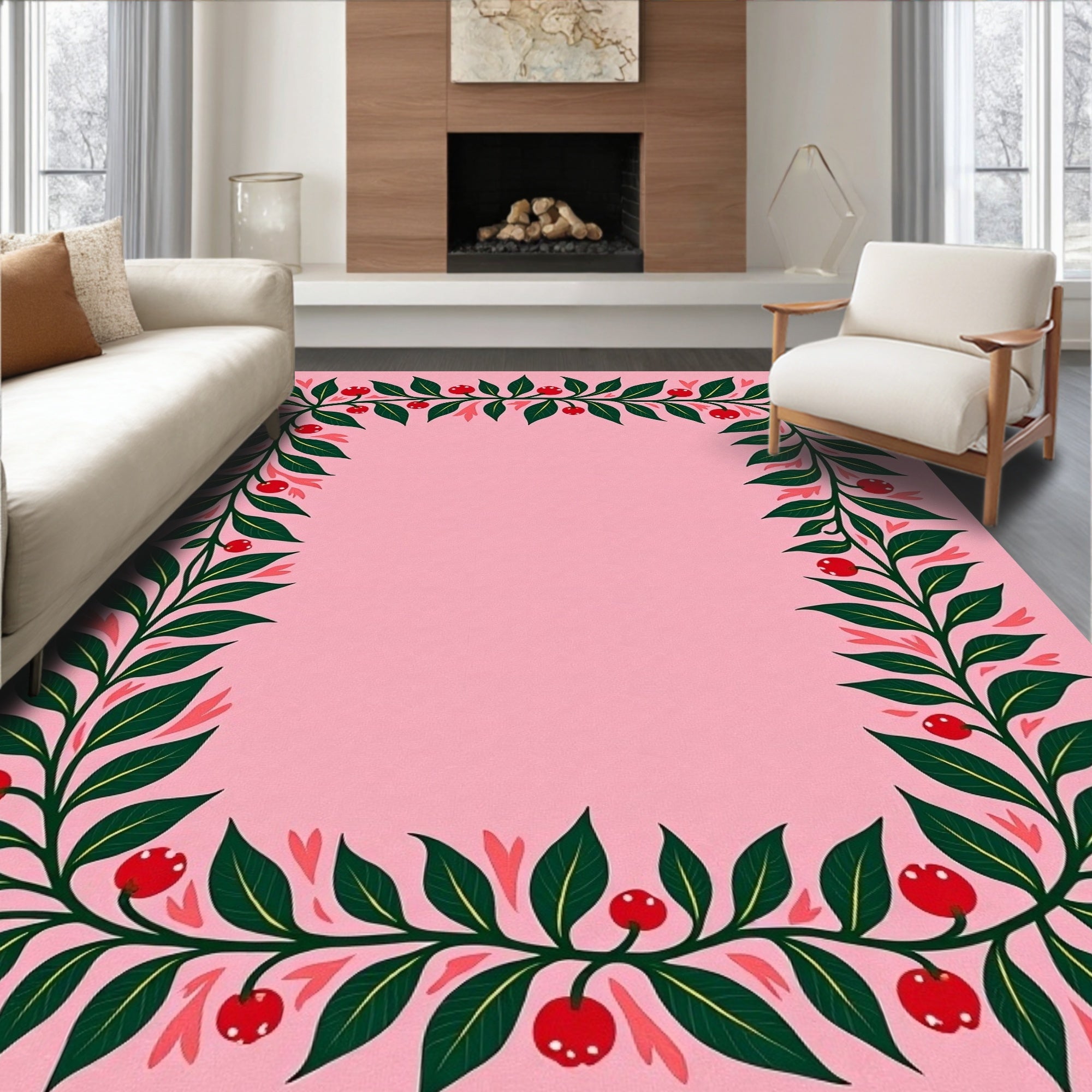 Pink Berry Branch Border Rug