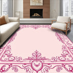 Pink Floral Heart Filigree Frame Rug