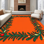 Festive Green Pine Garland Red Ornaments Rug