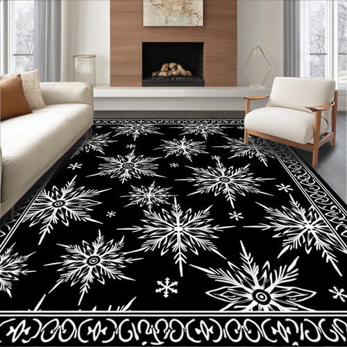Black White Snowflake Composed Border Rug