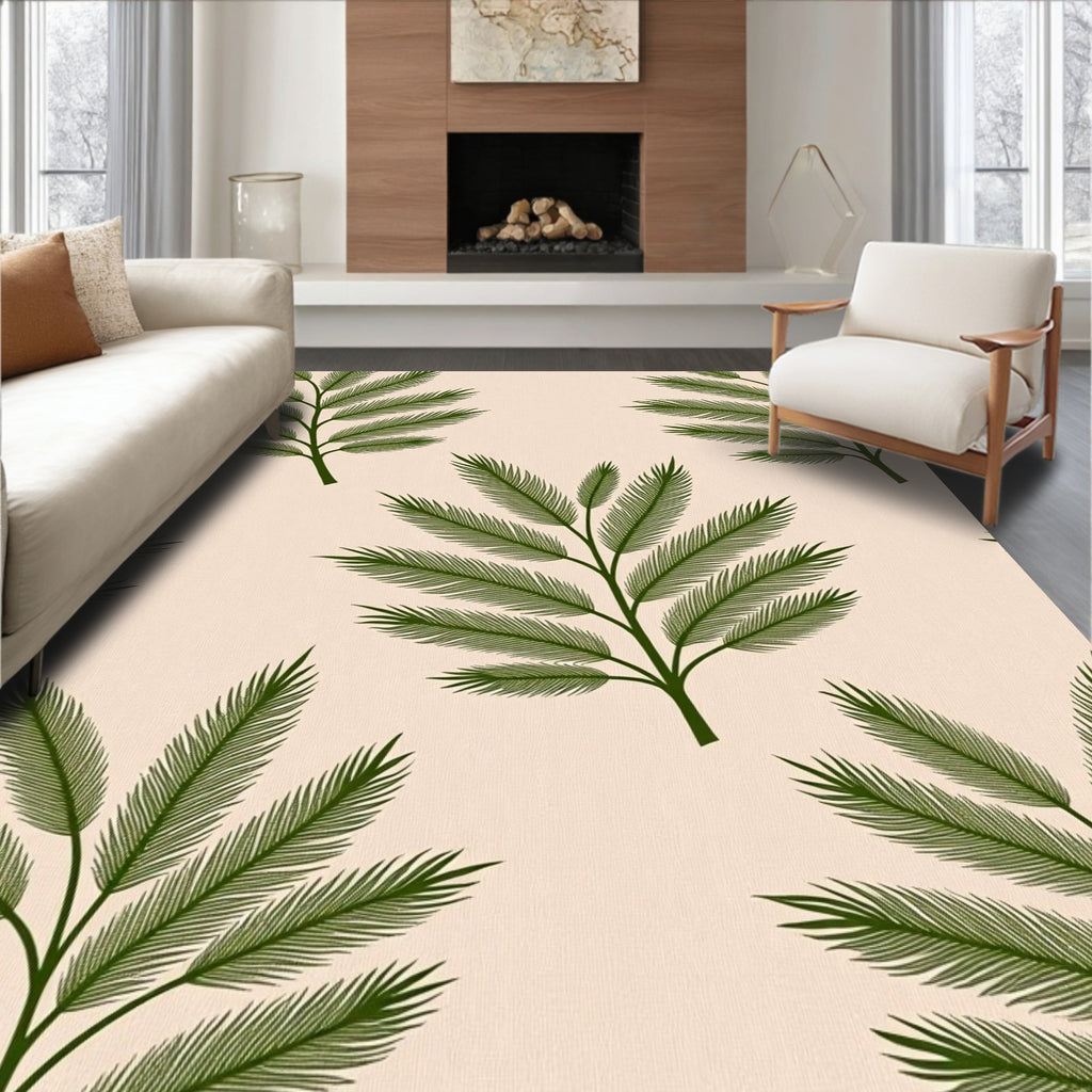 Green Fern Frond Repeating Pattern Rug