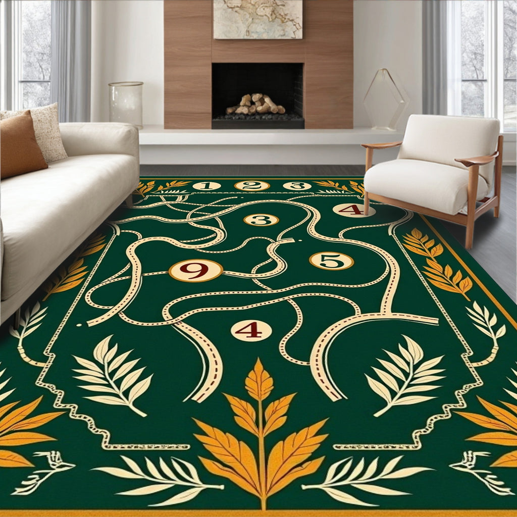 Emerald Green Botanical Maze Rug