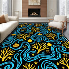 Black Yellow Blue Swirl Tree Ornament Rug