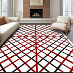 Bold Red Black Intersecting Lines Rug