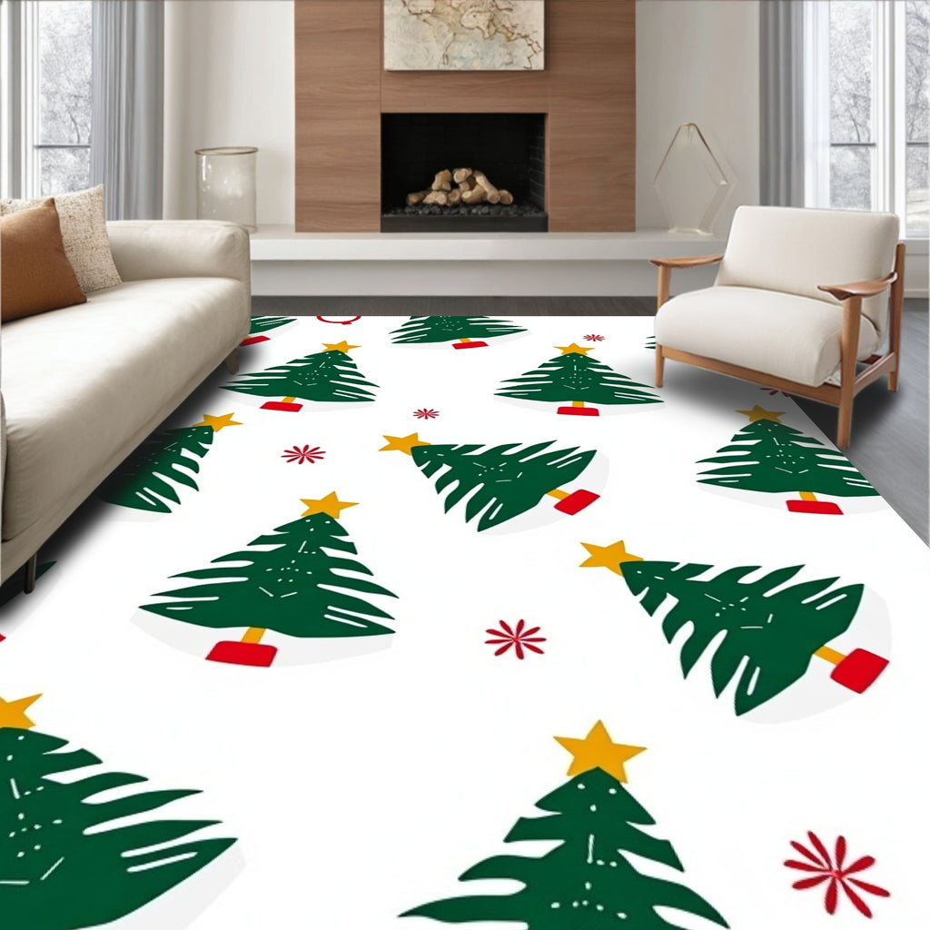 Evergreen Christmas Trees Red Socks Rug
