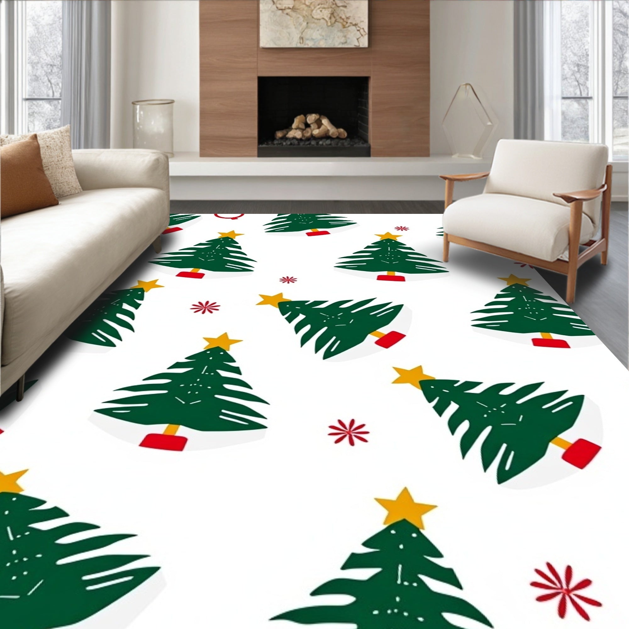 Evergreen Christmas Trees Red Socks Rug
