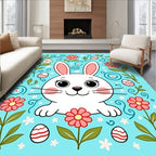 Cute Bunny Floral Easter Eggs Rug