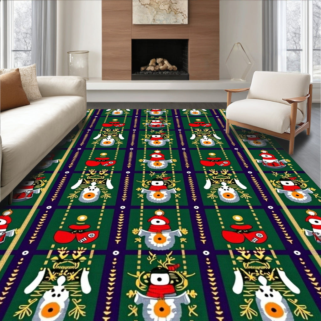 Green Festive Character Stripe Rug