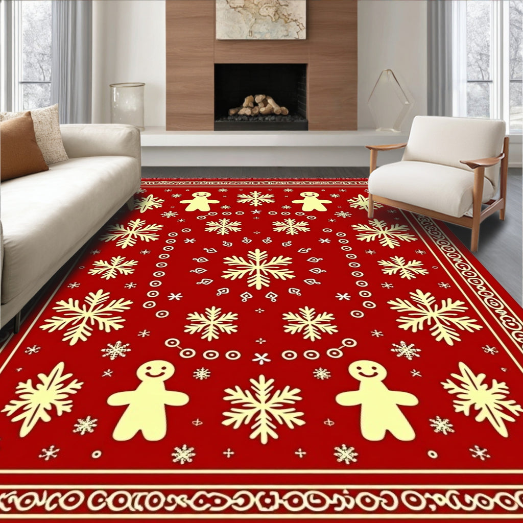 Red Gingerbread Snowflake Festive Rug