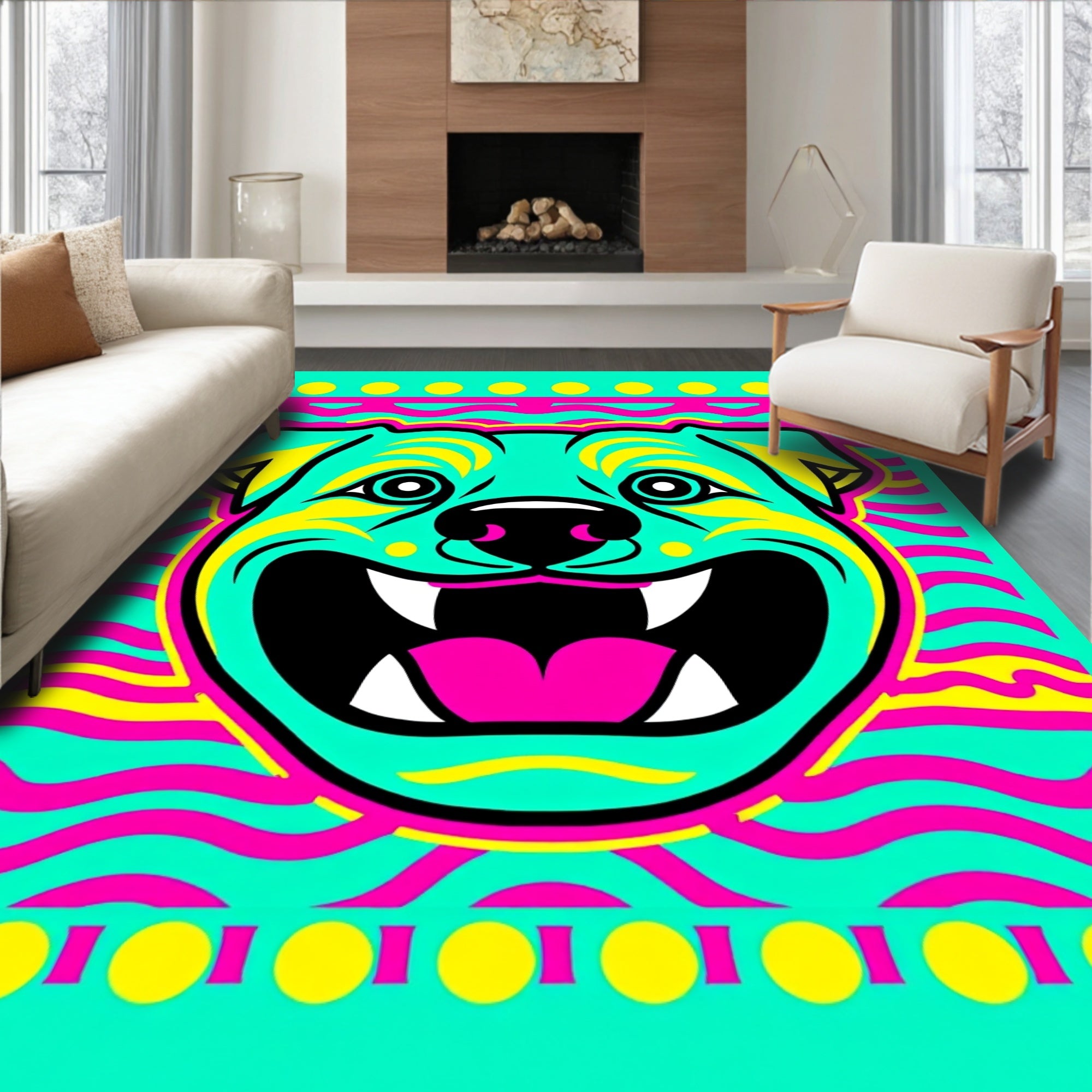 Vibrant Aqua Pitbull Face Graphic Rug