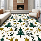 Green Tree Gold Star Snowfall Rug