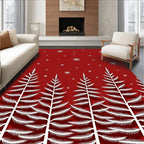 Red White Snowflake Pine Forest Rug