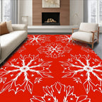 Vibrant Red White Snowflake Medallion Rug