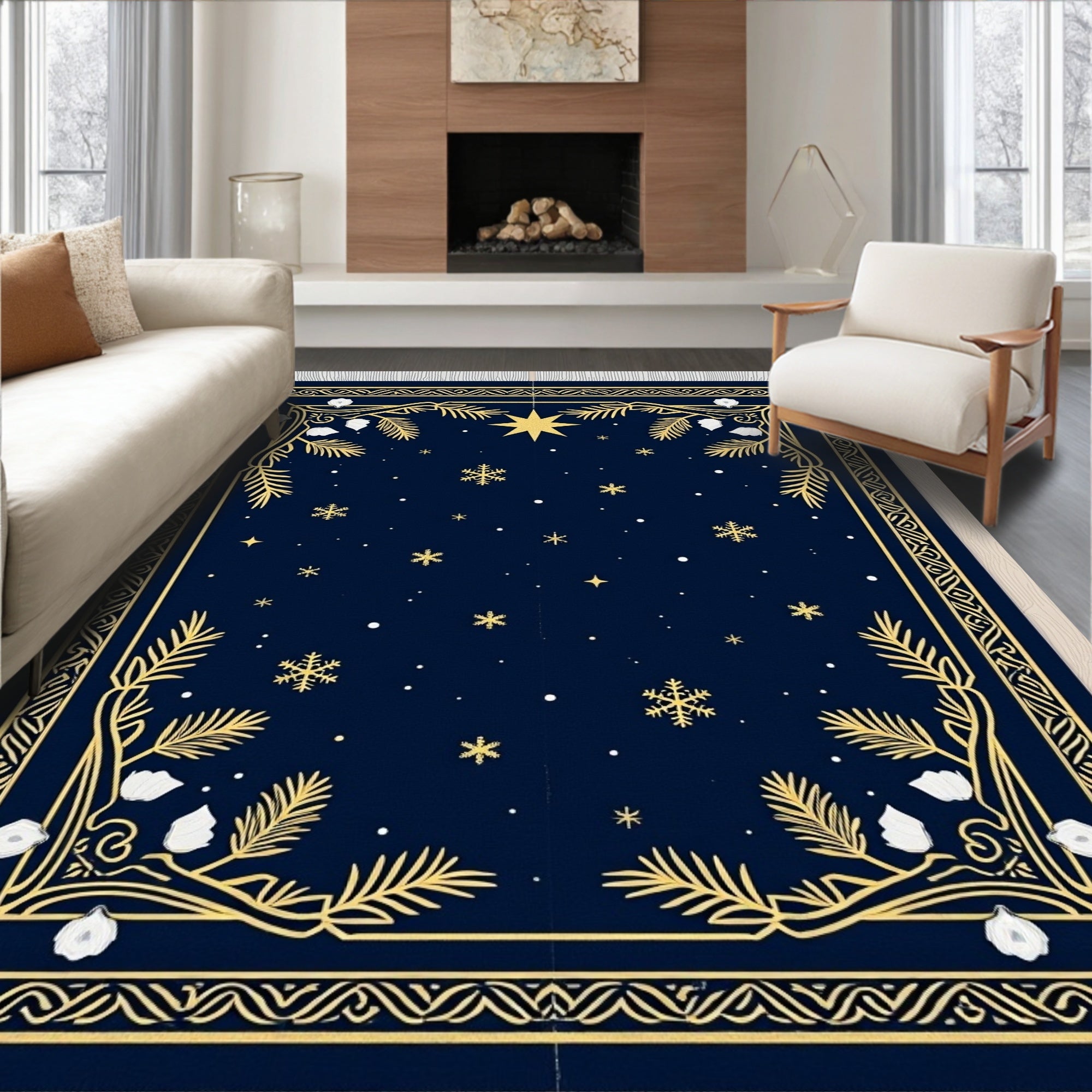 Celestial Midnight Snow Star Rug