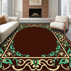 Rich Brown Floral Scroll Frame Rug