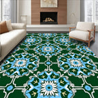 Emerald Blue White Floral Medallion Rug