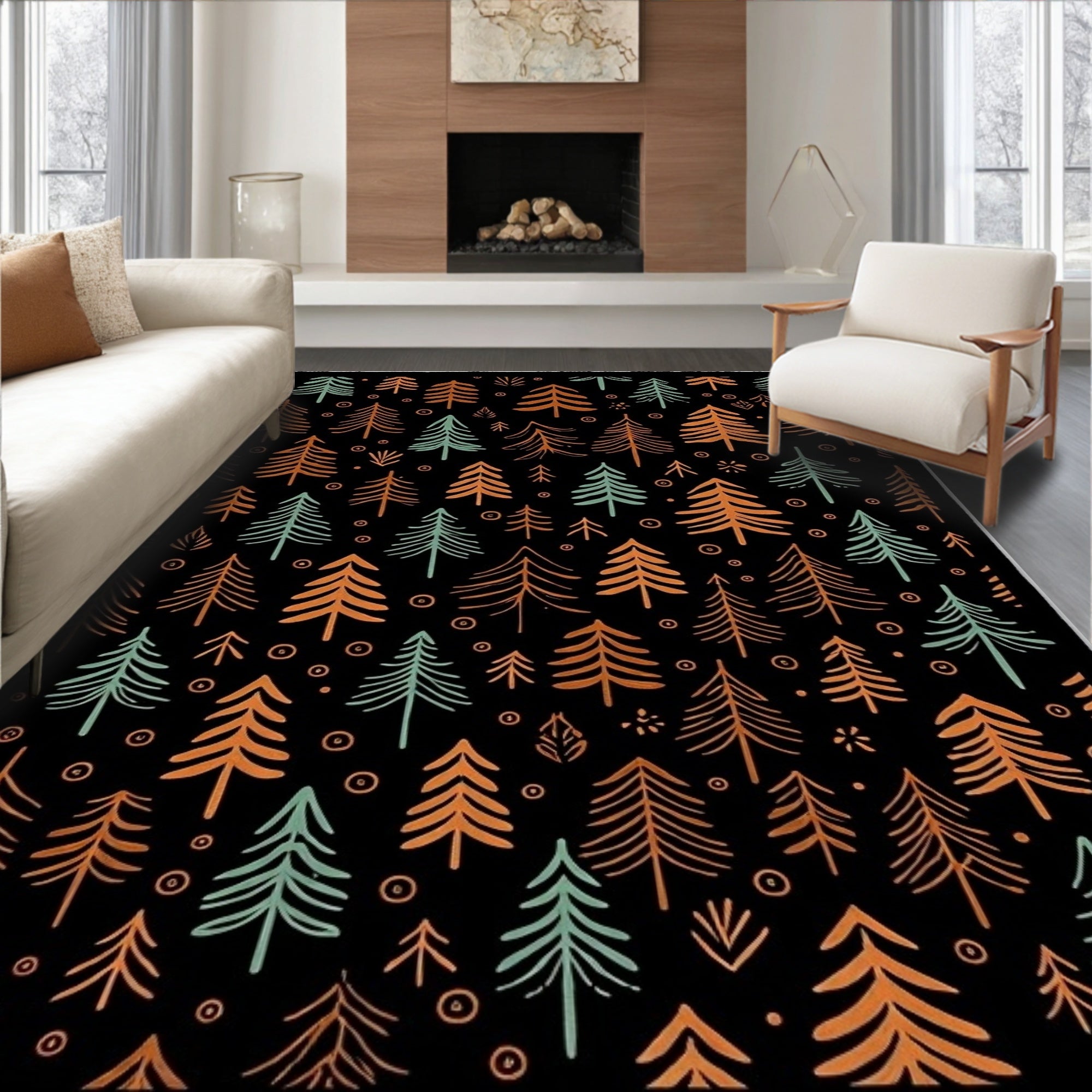 Rustic Amber Forest Trees Rug