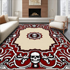 Crimson Skull Gothic Floral Border Rug