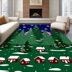 Winter Village Snowflakes Snowy Forest Scene Rug