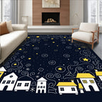 Whimsical Yellow Houses Starry Night Rug