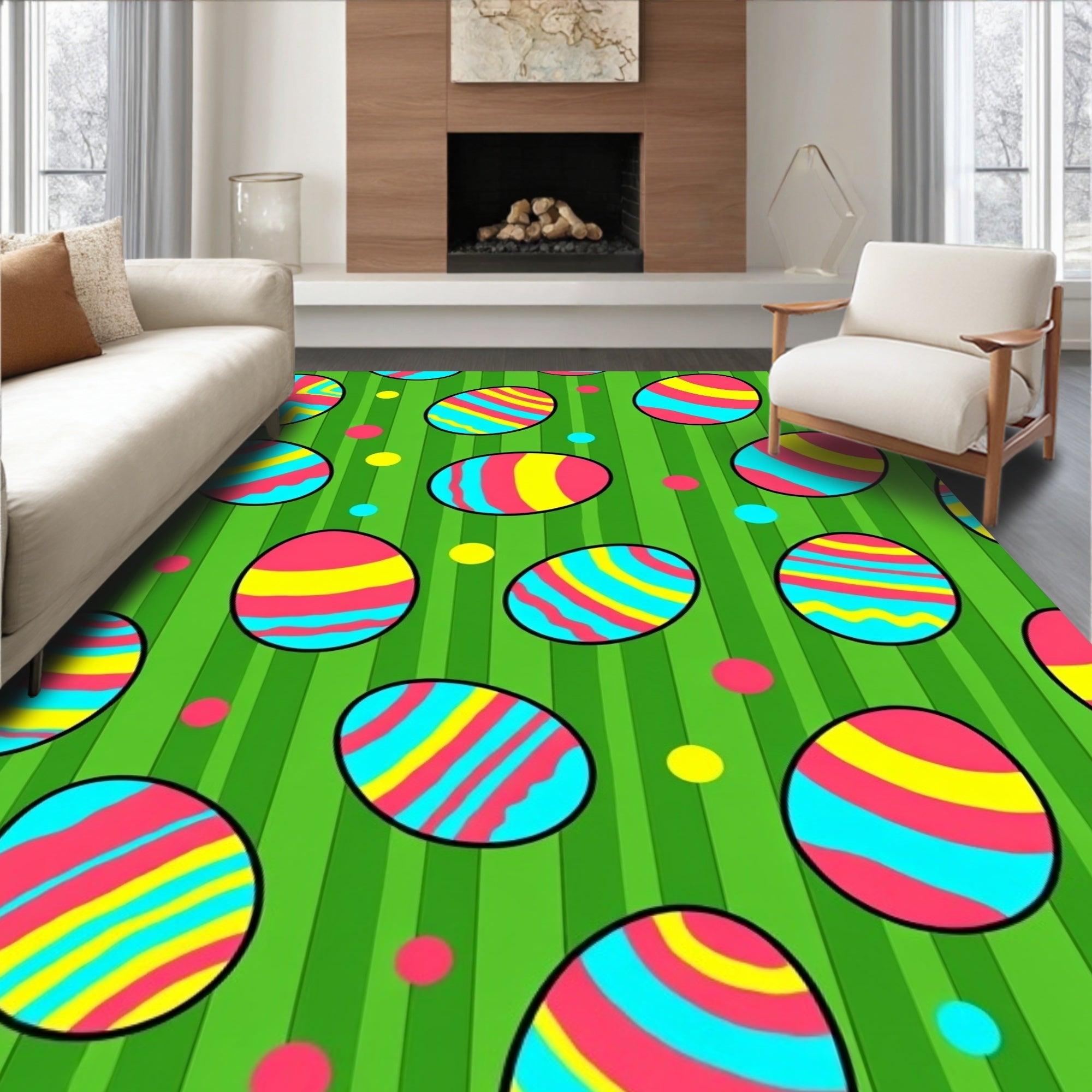 Vibrant Spring Easter Egg Stripes Rug