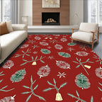 Red Festive Pine Sprigs And Bells Rug