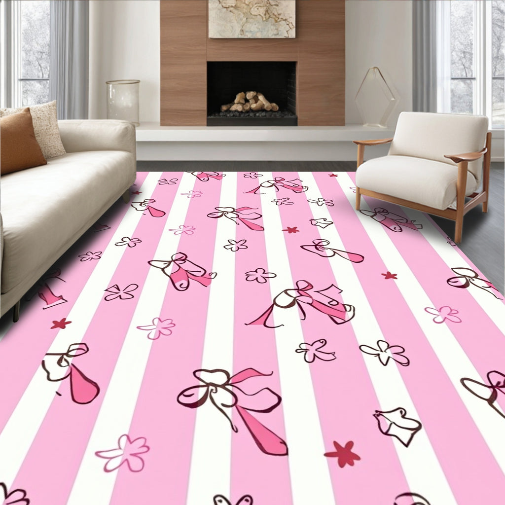 Pink Striped Ballet Slippers Floral Rug